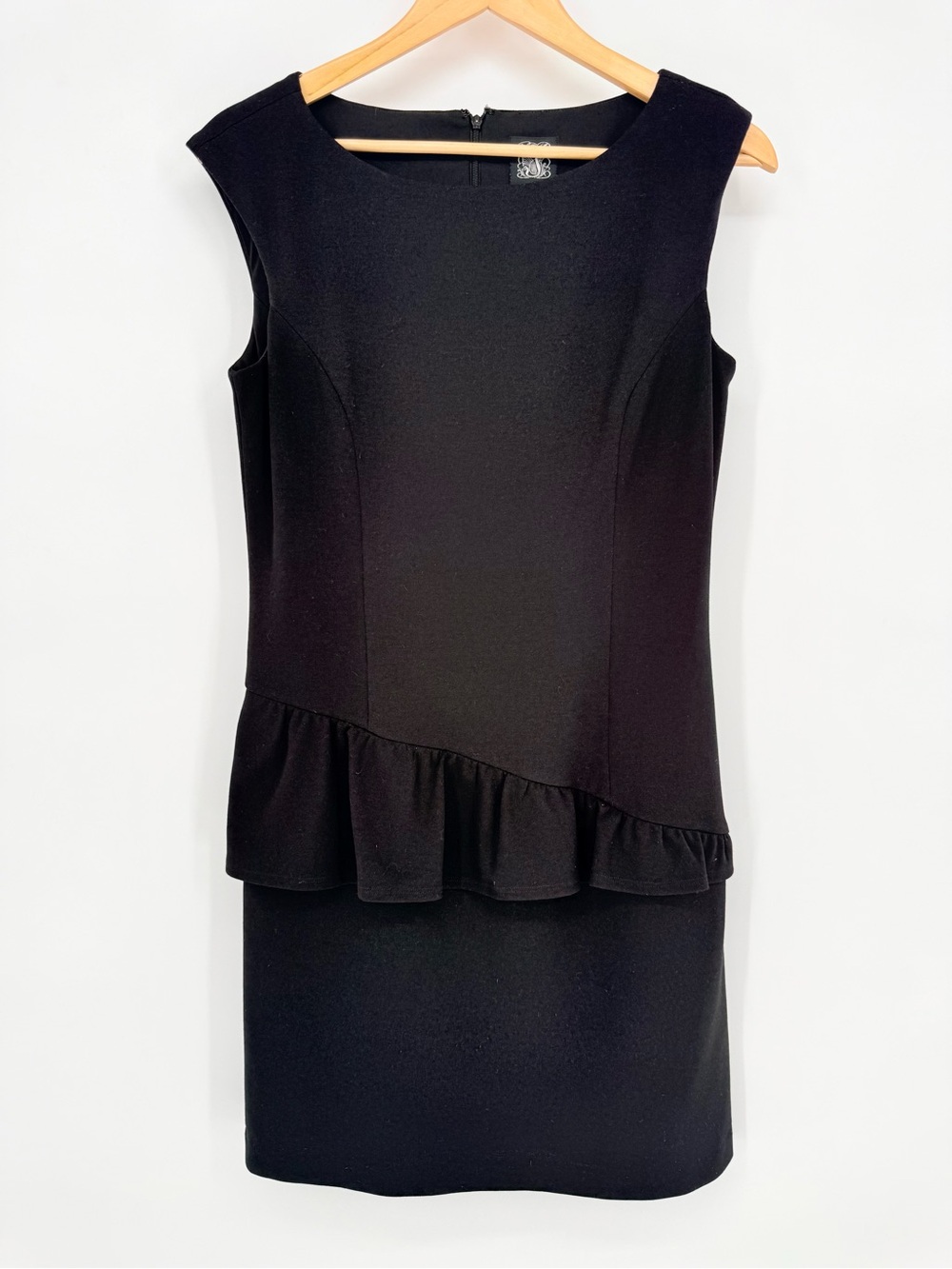 JAX Black Asymmetric Peplum Sheath Dress 8 Ruffle Cocktail Party Office LBD